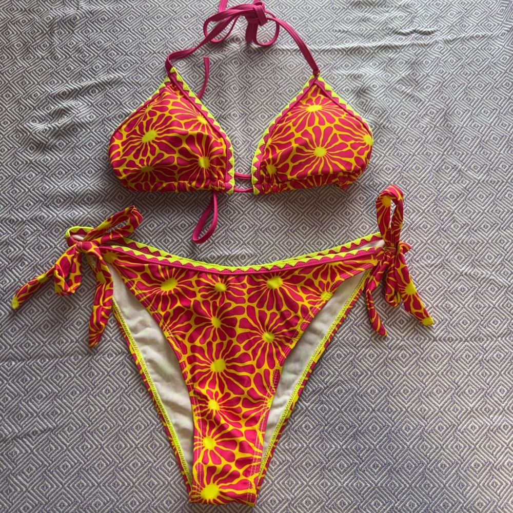 SHEIN Pink and Yellow Floral Bikini